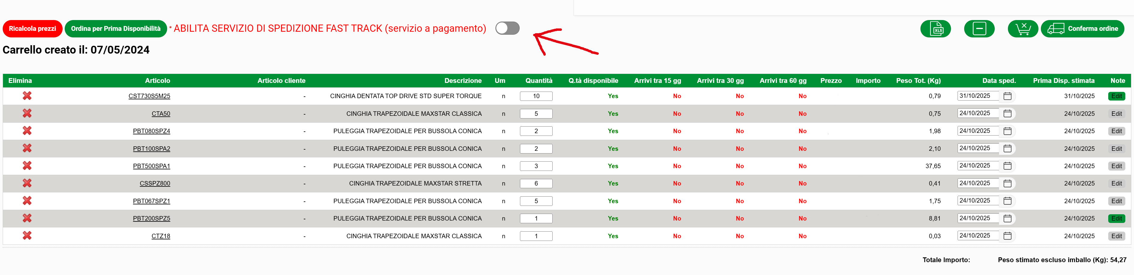 Spedizione urgente FAST TRACK